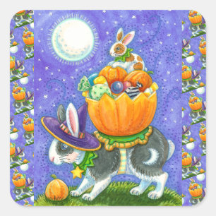 STICKER CARRÉ HALLOWEEN BUNNIES, CANDY CORN, COLORÉ