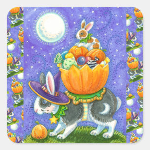 STICKER CARRÉ HALLOWEEN BUNNIES, CANDY CORN, COLORÉ