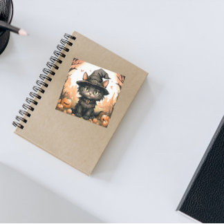 Sticker Carré Halloween chat noir