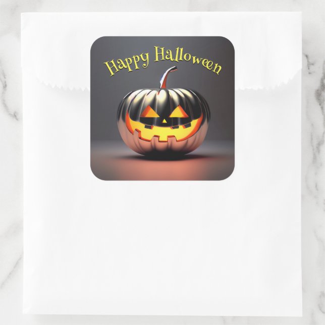Sticker Carré Halloween Citrouille brillant (Sac)