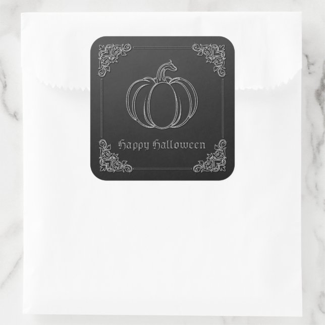 Sticker Carré Halloween Citrouille en argent (Sac)