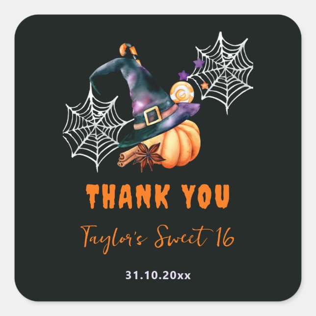 Sticker Carré Halloween Citrouille sorcière Casquette Ghosts mig (Devant)