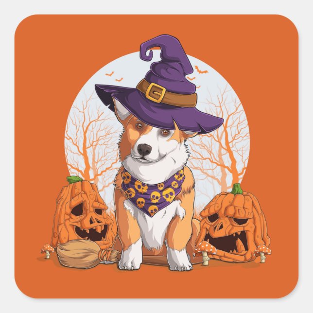 Sticker Carré Halloween Corgi (Devant)