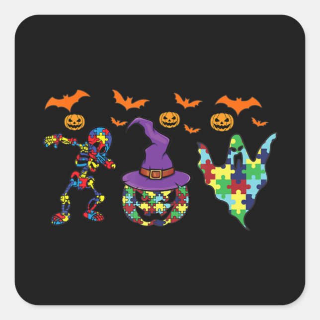Sticker Carré Halloween costume Autism Awareness Pumkin Witch P (Devant)