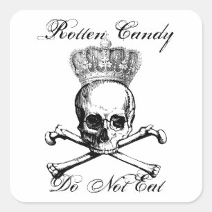Sticker Carré Halloween crâne vintage et croisés bonbons friandi