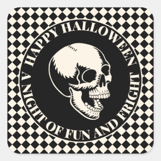 Sticker Carré Halloween Crânes Rieurs Amusement et Effroi