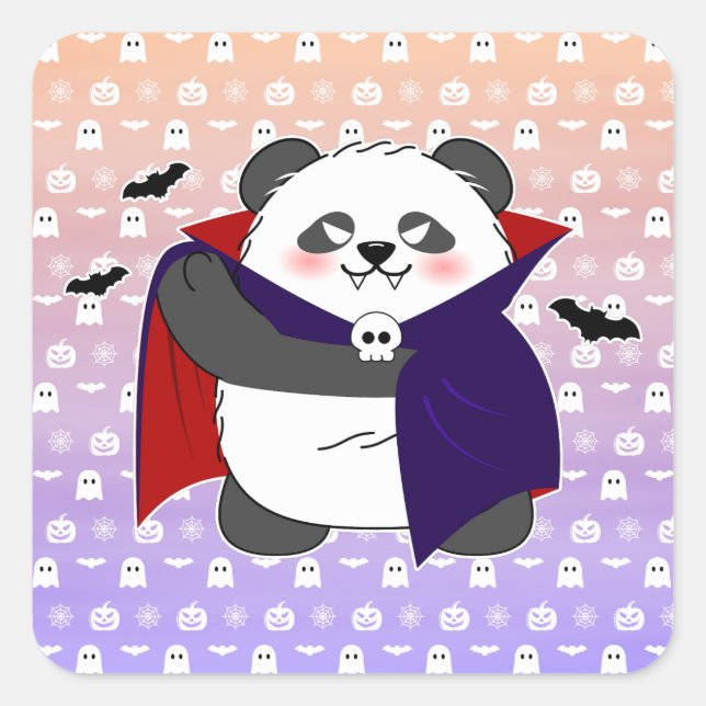 Sticker Carré Halloween Cute Baby Panda Dracula Vampire (Devant)