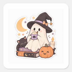 Sticker Carré Halloween Fantôme Sorcier