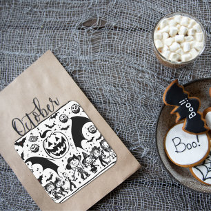 Sticker Carré Halloween fiesta en noir et blanc