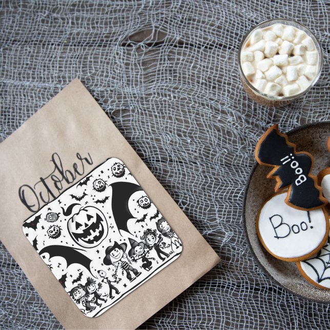 Sticker Carré   Halloween fiesta en noir et blanc (Créateur téléchargé)