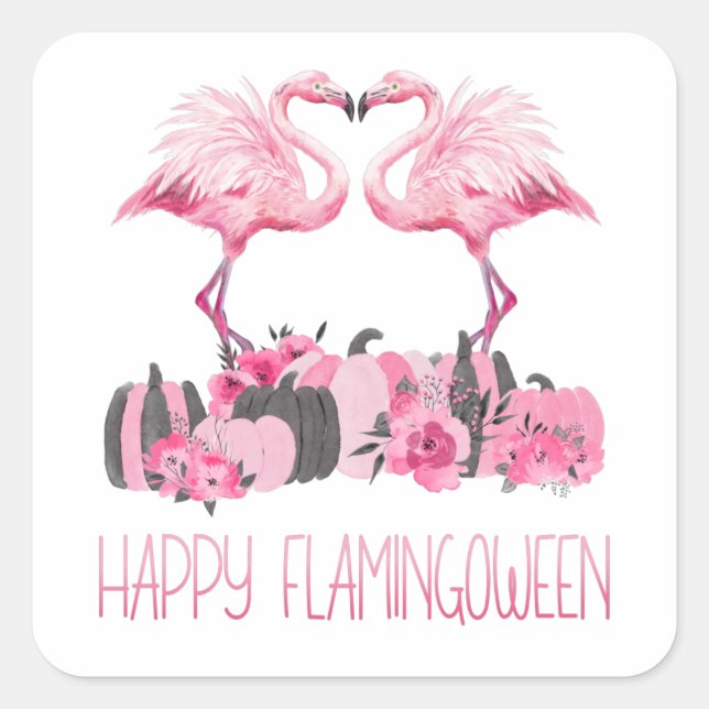 Sticker Carré Halloween Flamingo Happy Flamingoween Watercolor (Devant)