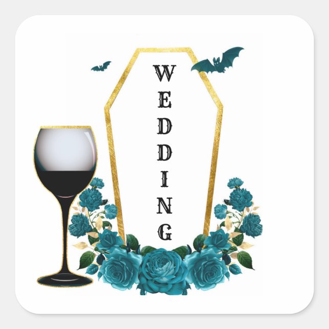 Sticker Carré Halloween gothique Turquoise or café Mariage flora (Devant)