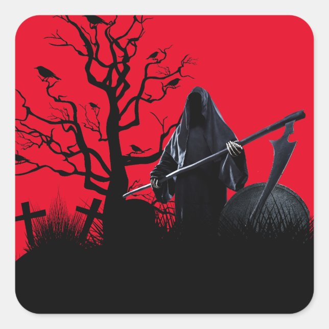 Sticker Carré Halloween Grim Reaper Nuit Rouge (Devant)