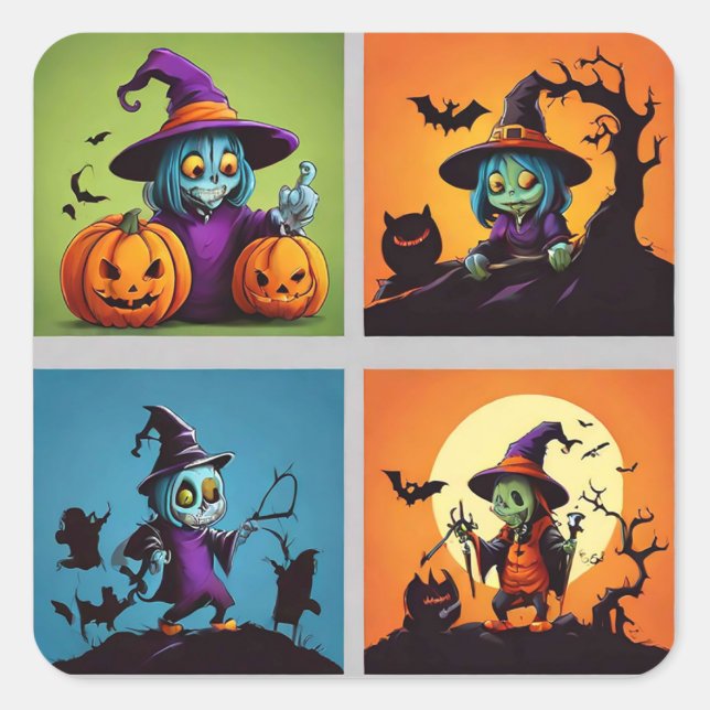 Sticker Carré Halloween hanté (Devant)