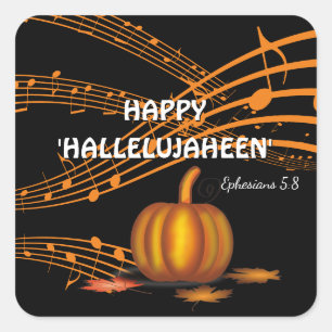 Sticker Carré Halloween   HAPPY HALLELUJAHEEN   CITROUILLE