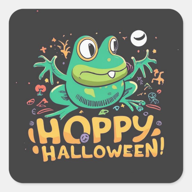Sticker Carré Halloween Hoppy, adorable grenouille caricaturale (Devant)