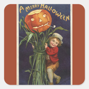 Sticker Carré Halloween Jack-o-lanterne vintage et Cornstalk gar