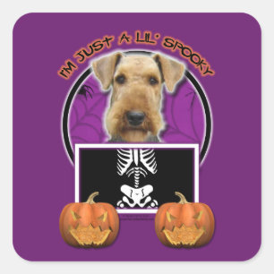 Sticker Carré Halloween - juste un Lil éffrayant - Airedale