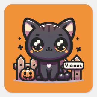 Sticker Carré Halloween Kitten Vicious Cute Chat