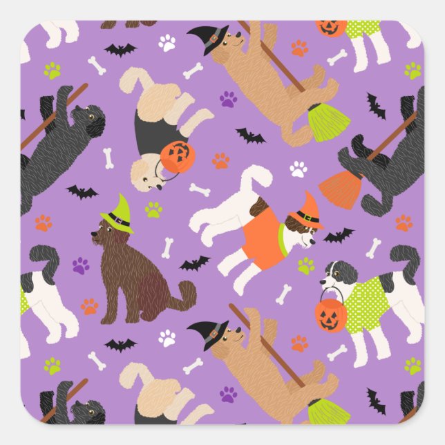 Sticker Carré Halloween Labradoodle / Sticke Carré Goldendoodle (Devant)
