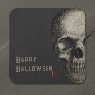 Sticker Carré Halloween, le crâne humain Éffrayant