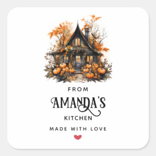 Sticker Carré Halloween Maison hantée avec cuisine Citrouille