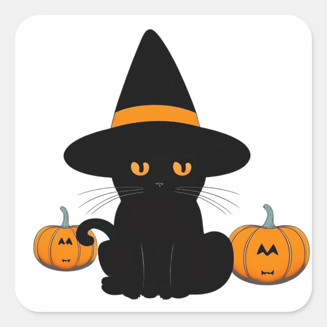 Sticker Carré Halloween mignonette Cartoon amis, Chat bébé noir (Devant)