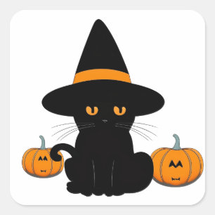 Sticker Carré Halloween mignonette Cartoon amis, Chat bébé noir