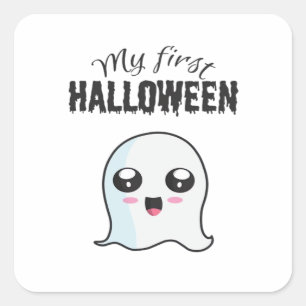 Sticker Carré Halloween mignonne Boo nouveau-né bébé fille premi