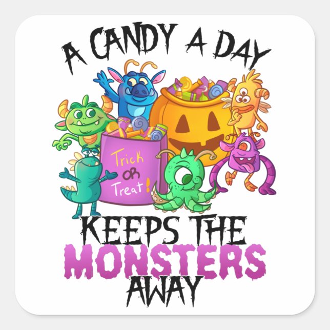 Sticker Carré Halloween Monstres Candy mignonne A Candy A Day Ki (Devant)