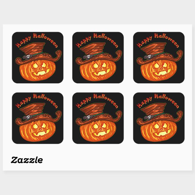 Sticker Carré Halloween Neon Glow Look Citrouille Party (Feuille)