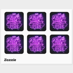 Sticker Carré Halloween Neon Llow Look Purple Trreat Party