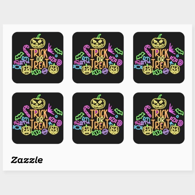 Sticker Carré Halloween Neon Look Trick Treat Candy Party (Feuille)