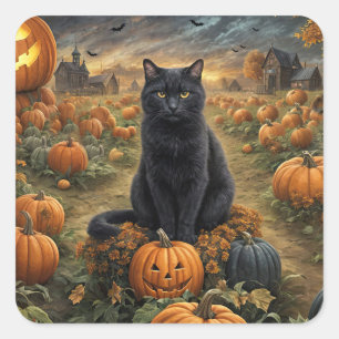 Sticker Carré Halloween noir chat Jack O Lanterns