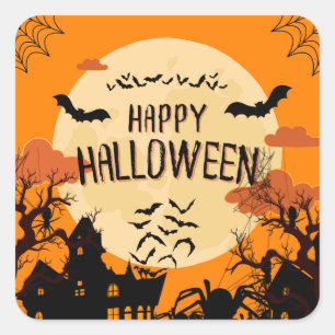 Sticker Carré Halloween Orange Modern Happy