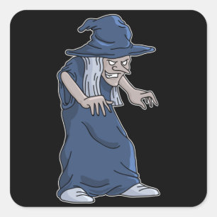 Sticker Carré Halloween Party Witch Broom Cartoon Fun Scary Gift