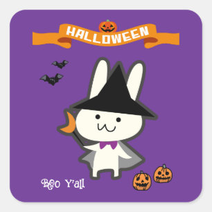 Sticker Carré Halloween personnalisées Whimsical Cute Wizard Rab