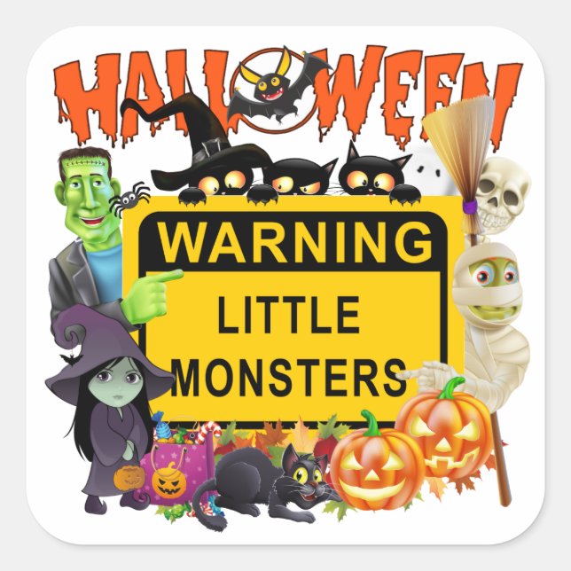 Sticker Carré Halloween, petits monstres (Devant)