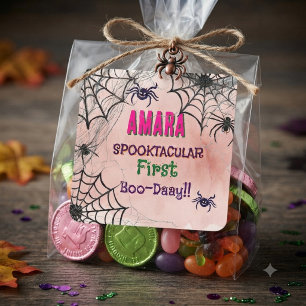 Sticker Carré Halloween Rose et araignées Anniversaire Hallowee