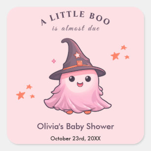 Sticker Carré Halloween rose Un Petit Baby shower Boo