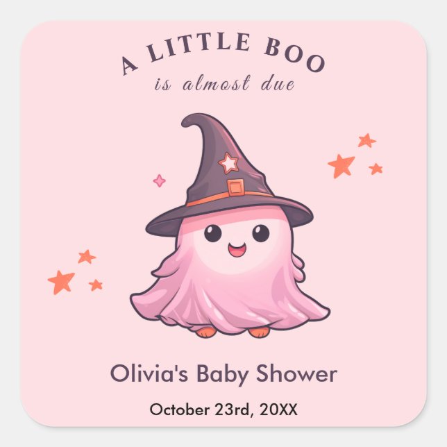 Sticker Carré Halloween rose Un Petit Baby shower Boo (Devant)