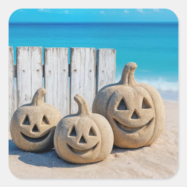 Sticker Carré Halloween Seashore Sand Jack o' Lanterns  (Devant)