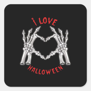 Sticker Carré Halloween Skeletal Mains Coeur drôle Dire