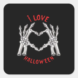 Sticker Carré Halloween Skeletal Mains Coeur drôle Dire
