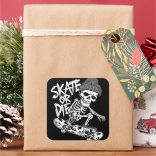 Sticker Carré Halloween Skeleton Skateboarder Art : Styliz