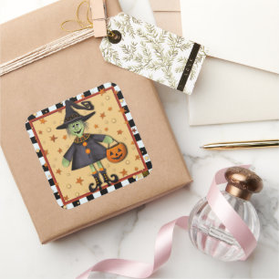 Sticker Carré Halloween sorcière mignonne Inspirivé Amusants