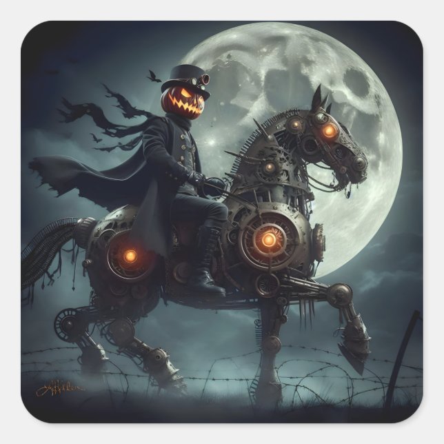 Sticker Carré Halloween Steampunk Cavalier sans tête (Devant)