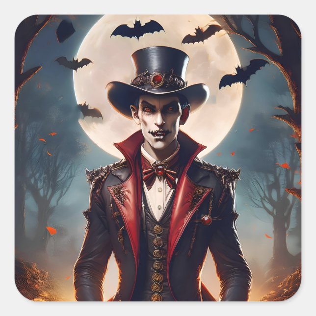 Sticker Carré Halloween Steampunk Gothique Zombie Vampire (Devant)