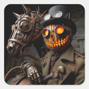Sticker Carré Halloween Steampunk Jack-O-Lantern Horseman