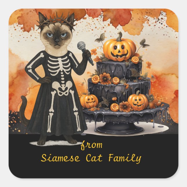 Sticker Carré Halloween themed for Cat Lovers with candies (Devant)